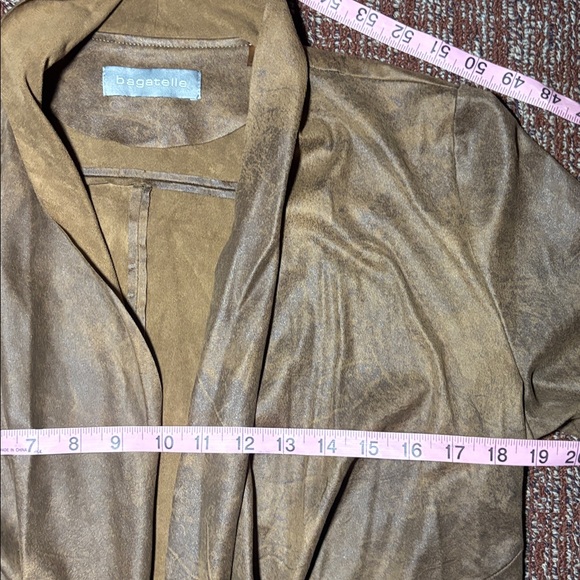 Bagatelle  brown faux leather handkerchief hem long  sleeve open front medium - Picture 10 of 11